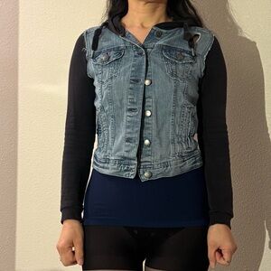 Denim Vest with Black Sleeves